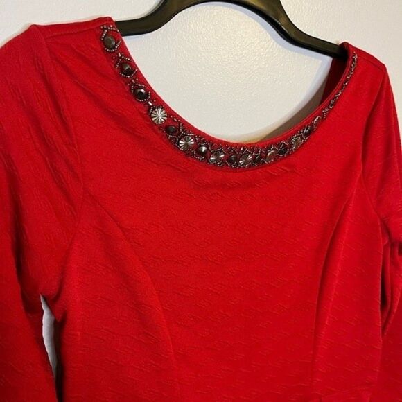 Alya Red 3/4 Sleeve Pleated Dress Size Medium - Picture 6 of 7